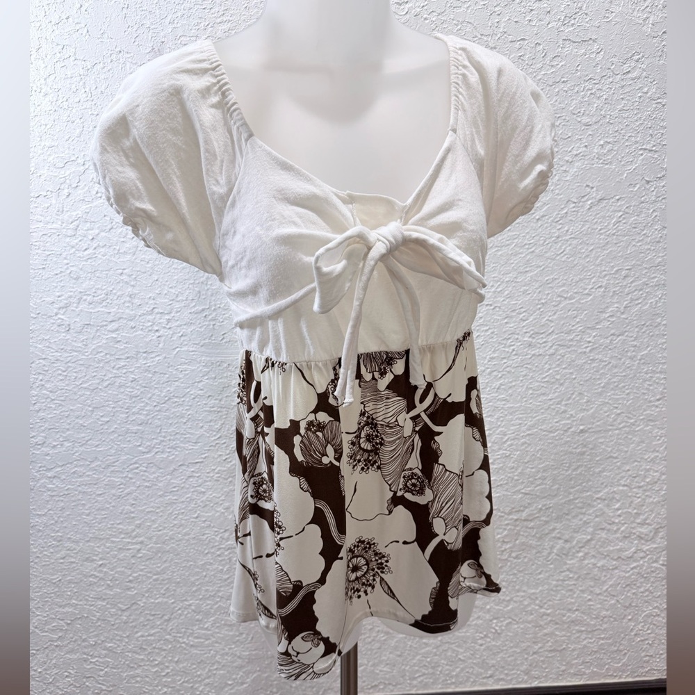 Elegant White and Brown Floral Women's Top